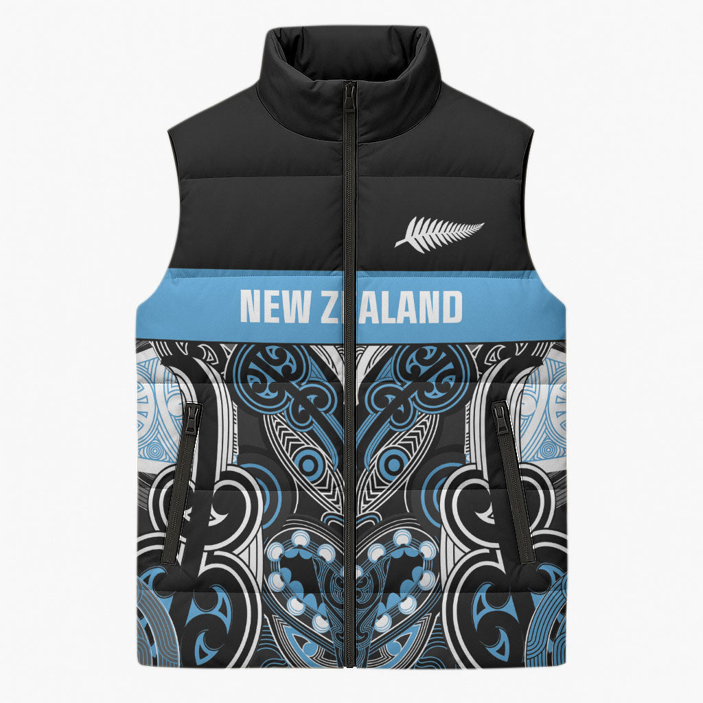 World Cricket Custom New Zealand Sleeveless Puffer Jacket Kia kaha nga Potae Pango LT9 Unisex Black - Polynesian Pride