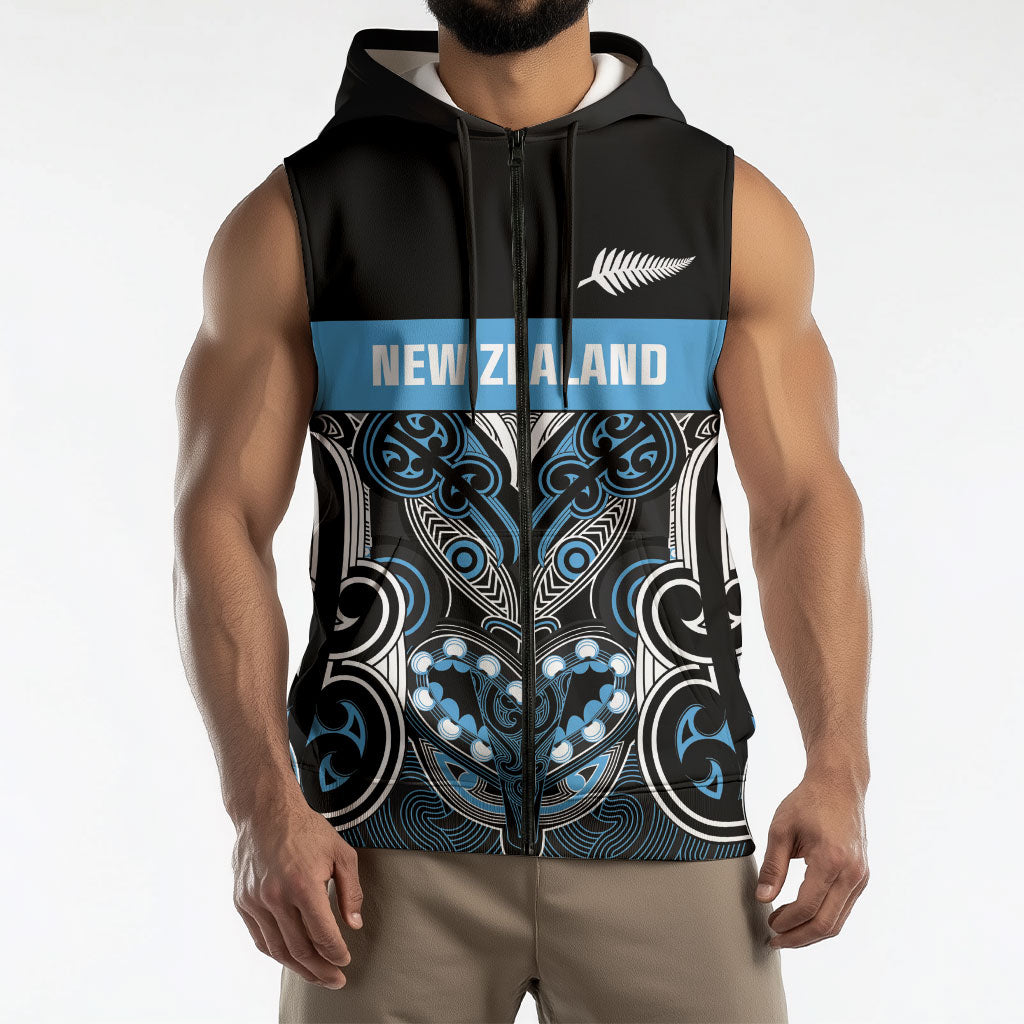 World Cricket Custom New Zealand Sleeveless Zip Hoodie Kia kaha nga Potae Pango LT9 - Polynesian Pride