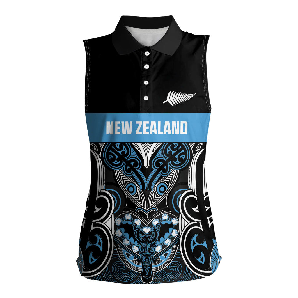 World Cricket Custom New Zealand Women Sleeveless Polo Shirt Kia kaha nga Potae Pango LT9 Female Black - Polynesian Pride