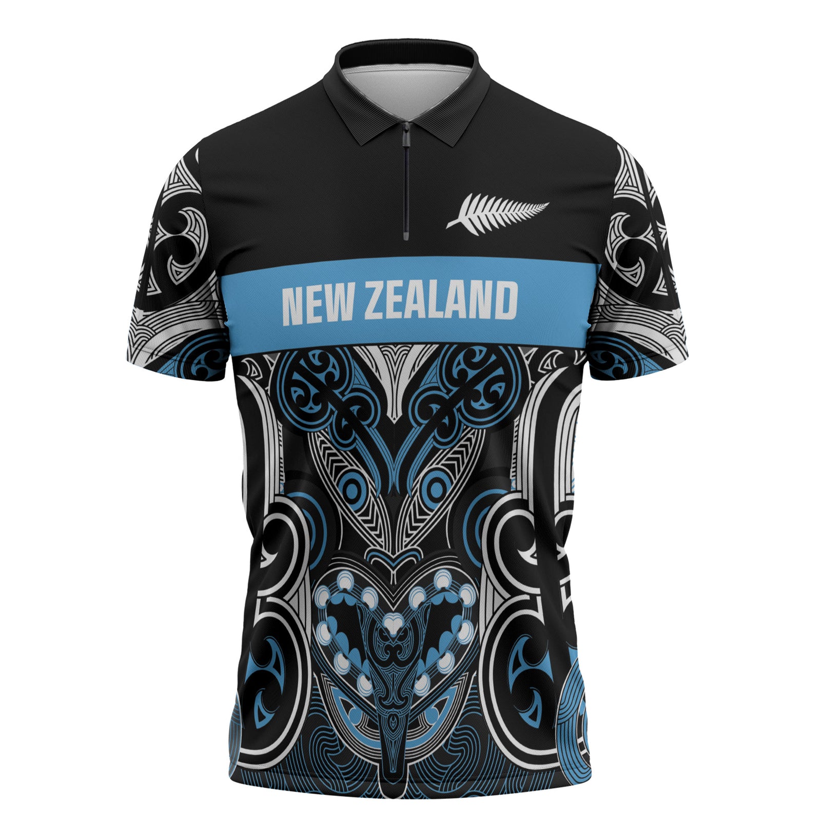 World Cricket Custom New Zealand Zipper Polo Shirt Kia kaha nga Potae Pango