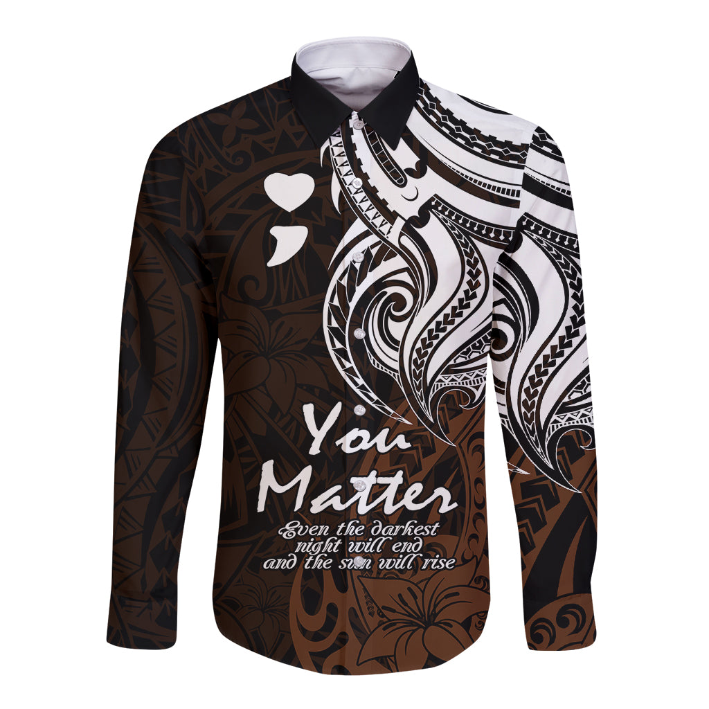 Your Matter Suicide Prevention Long Sleeve Button Shirt Gold Polynesian Tribal LT9 Unisex Gold - Polynesian Pride