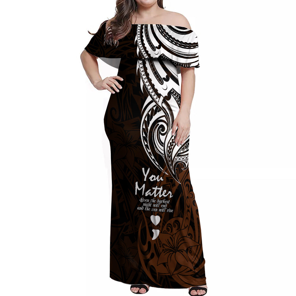 Your Matter Suicide Prevention Off Shoulder Maxi Dress Gold Polynesian Tribal LT9 Women Gold - Polynesian Pride