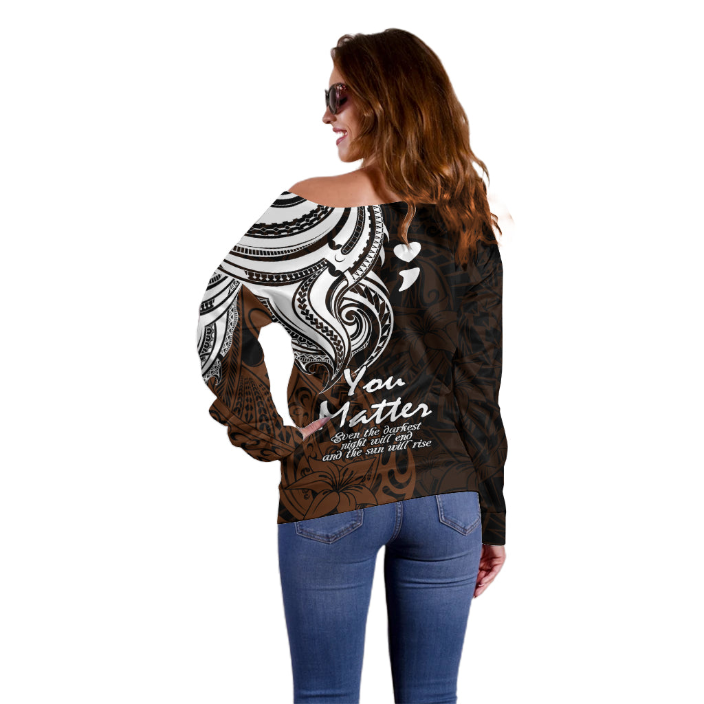 Your Matter Suicide Prevention Off Shoulder Sweater Gold Polynesian Tribal LT9 - Polynesian Pride