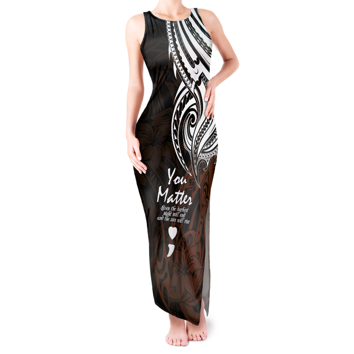 Your Matter Suicide Prevention Tank Maxi Dress Gold Polynesian Tribal LT9 Women Gold - Polynesian Pride