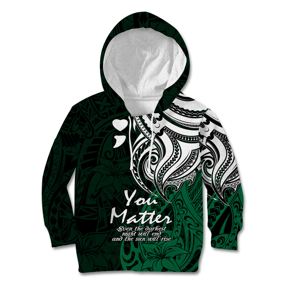 Your Matter Suicide Prevention Kid Hoodie Green Polynesian Tribal LT9 Hoodie Green - Polynesian Pride