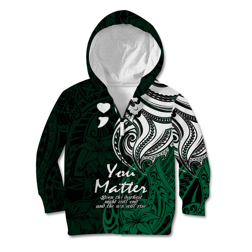 Your Matter Suicide Prevention Kid Hoodie Green Polynesian Tribal LT9 Zip Hoodie Green - Polynesian Pride