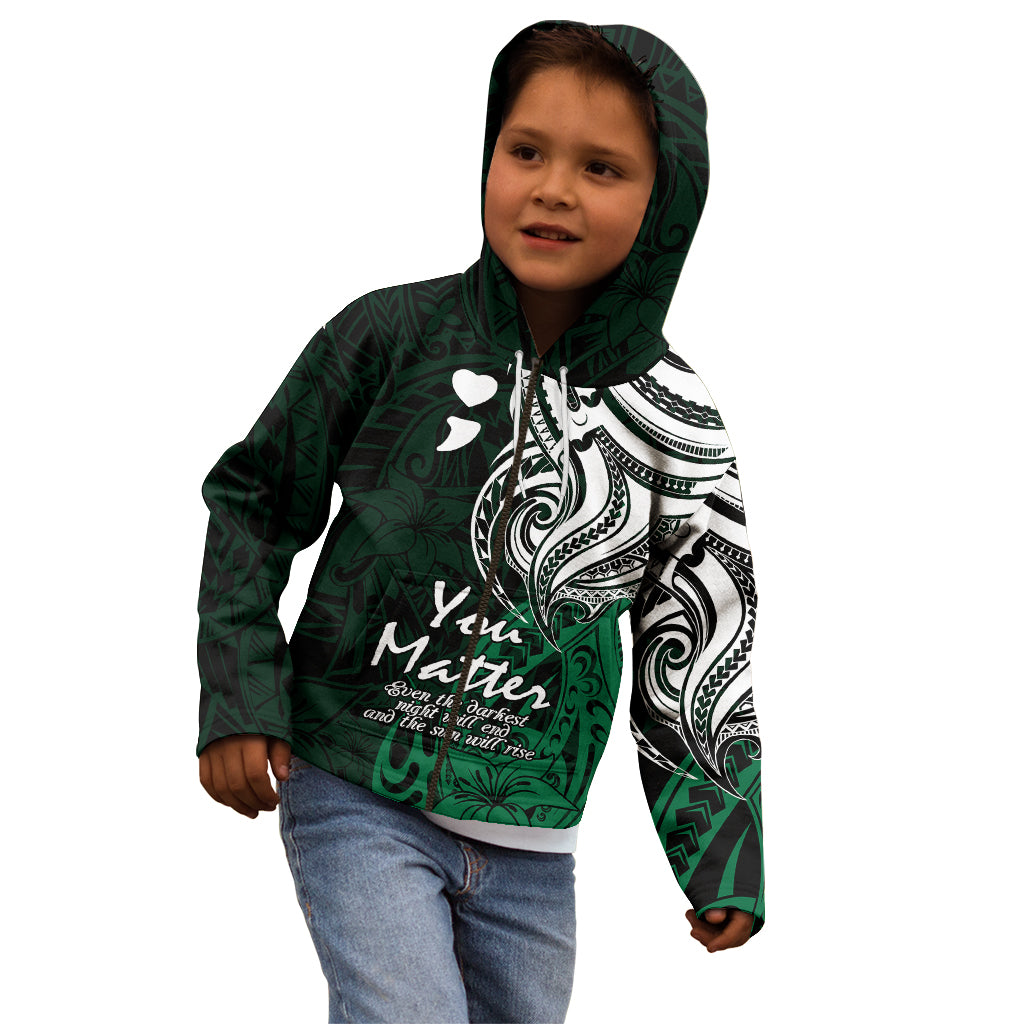 Your Matter Suicide Prevention Kid Hoodie Green Polynesian Tribal LT9 - Polynesian Pride
