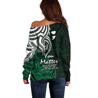 Your Matter Suicide Prevention Off Shoulder Sweater Green Polynesian Tribal LT9 - Polynesian Pride