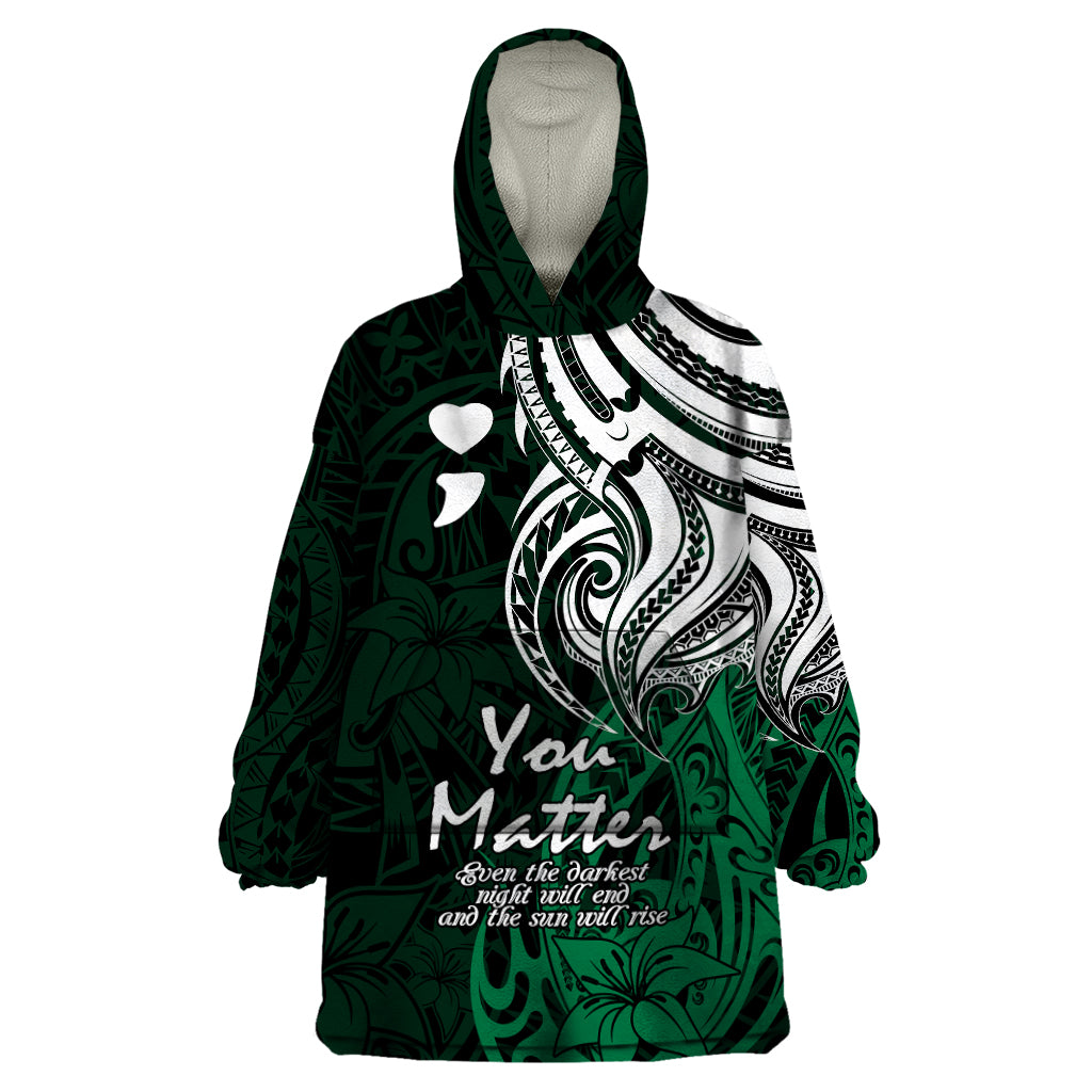 Your Matter Suicide Prevention Wearable Blanket Hoodie Green Polynesian Tribal LT9 One Size Green - Polynesian Pride