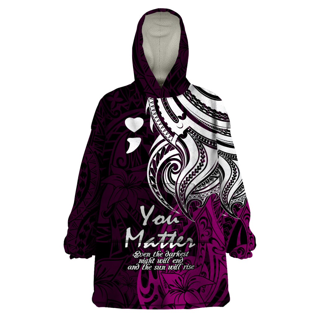 Your Matter Suicide Prevention Wearable Blanket Hoodie Pink Polynesian Tribal LT9 One Size Pink - Polynesian Pride