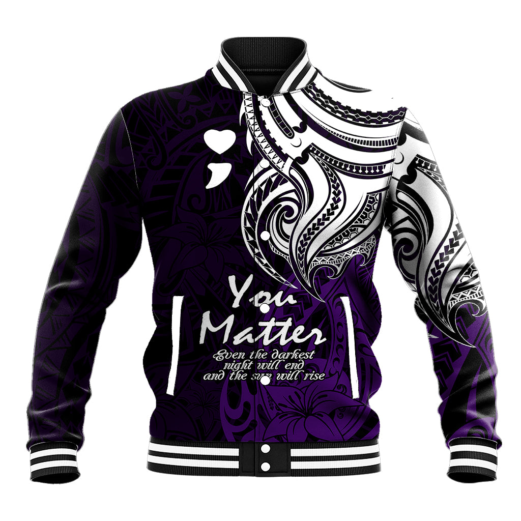 Your Matter Suicide Prevention Baseball Jacket Purple Polynesian Tribal LT9 Unisex Purple - Polynesian Pride