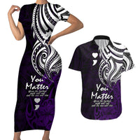 Your Matter Suicide Prevention Couples Matching Short Sleeve Bodycon Dress and Hawaiian Shirt Purple Polynesian Tribal LT9 Purple - Polynesian Pride