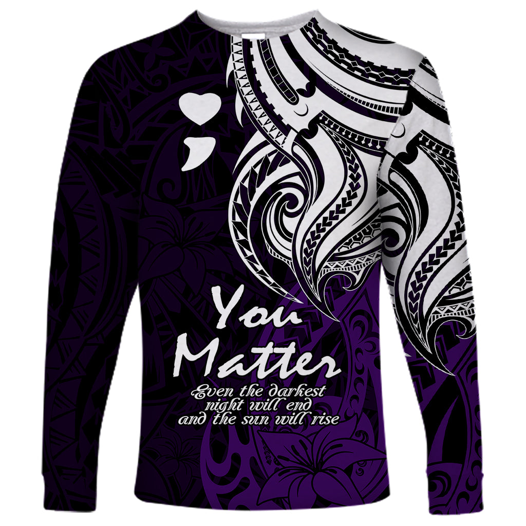 Your Matter Suicide Prevention Long Sleeve Shirt Purple Polynesian Tribal LT9 Unisex Purple - Polynesian Pride