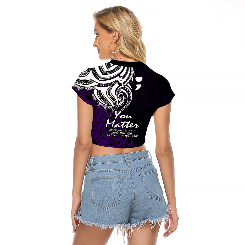 Your Matter Suicide Prevention Raglan Cropped T Shirt Purple Polynesian Tribal LT9 - Polynesian Pride