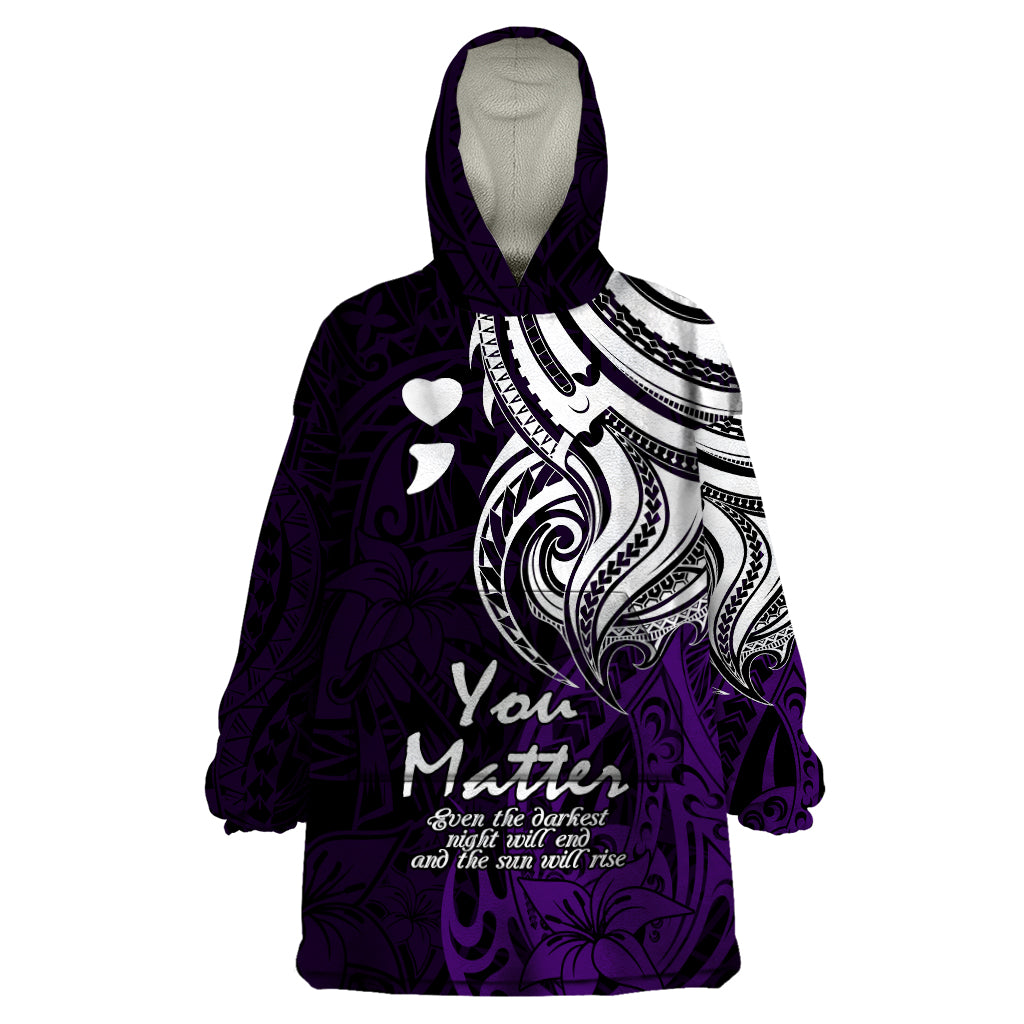 Your Matter Suicide Prevention Wearable Blanket Hoodie Purple Polynesian Tribal LT9 One Size Purple - Polynesian Pride