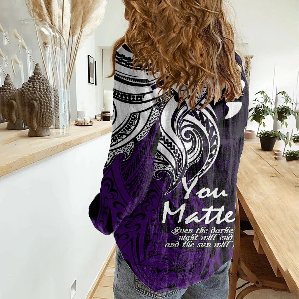 Your Matter Suicide Prevention Women Casual Shirt Purple Polynesian Tribal LT9 - Polynesian Pride