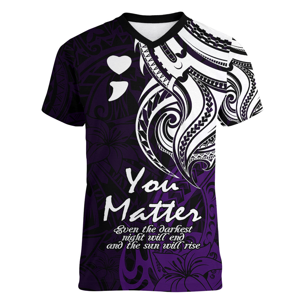 Your Matter Suicide Prevention Women V Neck T Shirt Purple Polynesian Tribal LT9 Female Purple - Polynesian Pride