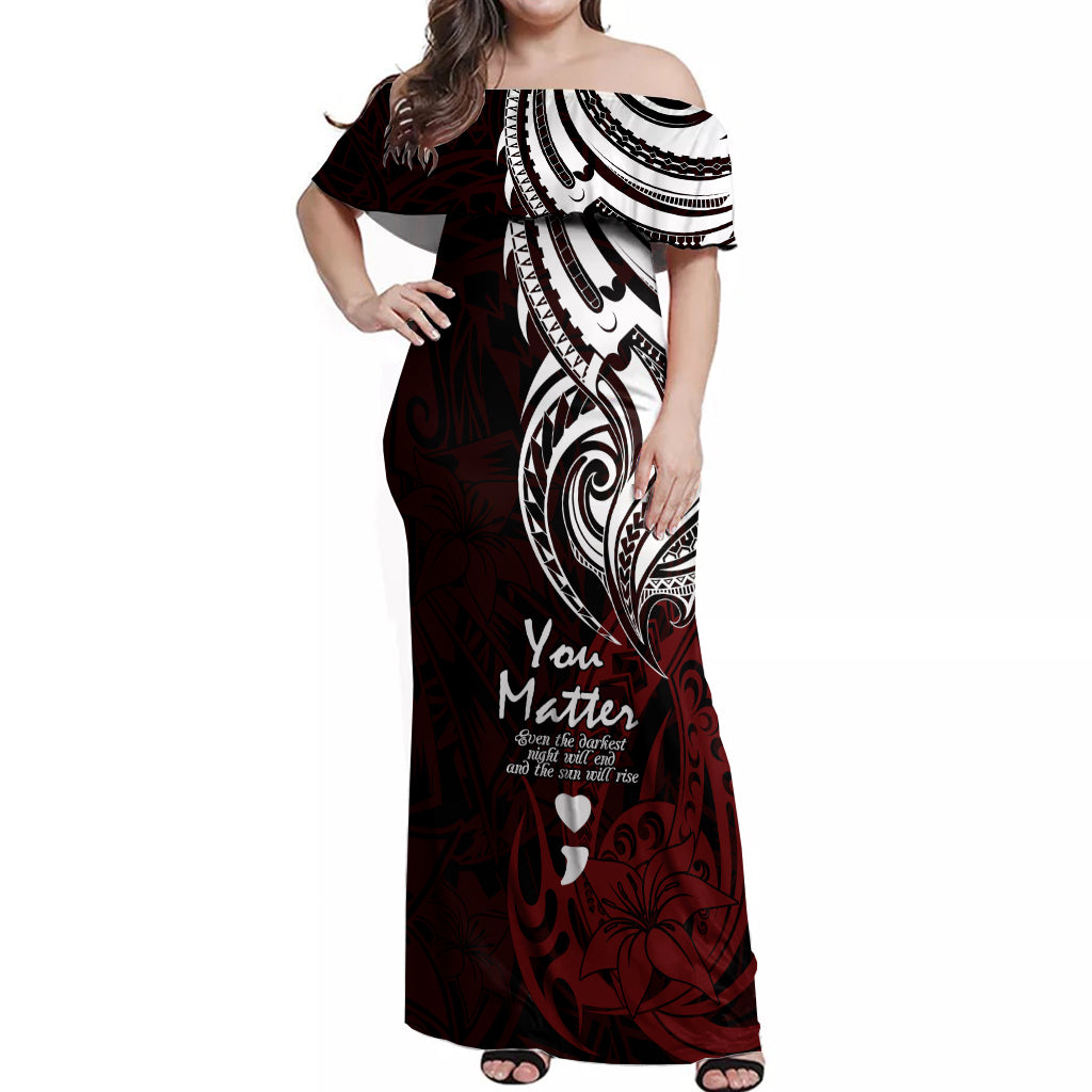 Your Matter Suicide Prevention Off Shoulder Maxi Dress Red Polynesian Tribal LT9 Women Red - Polynesian Pride