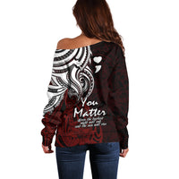 Your Matter Suicide Prevention Off Shoulder Sweater Red Polynesian Tribal LT9 - Polynesian Pride