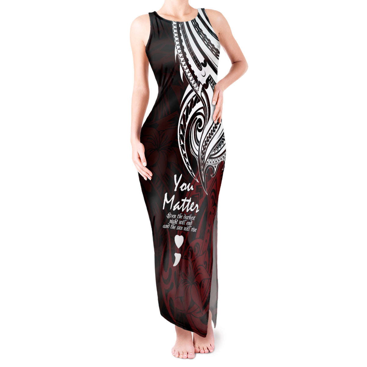 Your Matter Suicide Prevention Tank Maxi Dress Red Polynesian Tribal LT9 Women Red - Polynesian Pride