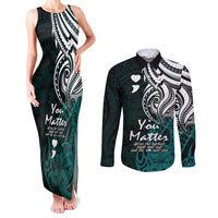Your Matter Suicide Prevention Couples Matching Tank Maxi Dress and Long Sleeve Button Shirts Turqoise Polynesian Tribal LT9 Turquoise - Polynesian Pride