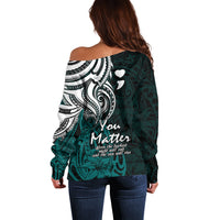 Your Matter Suicide Prevention Off Shoulder Sweater Turqoise Polynesian Tribal LT9 - Polynesian Pride
