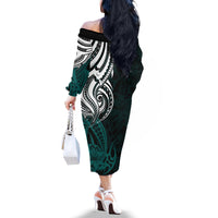 Your Matter Suicide Prevention Off The Shoulder Long Sleeve Dress Turqoise Polynesian Tribal LT9 - Polynesian Pride
