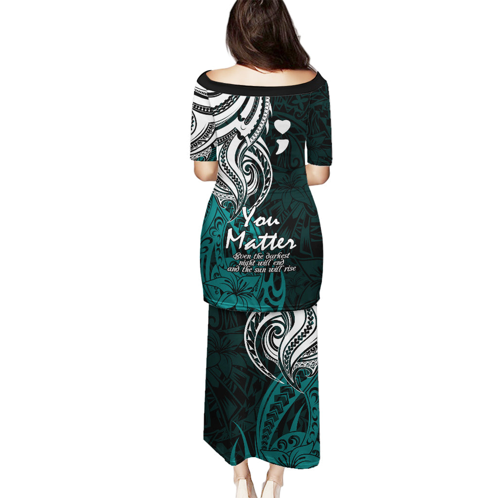 Your Matter Suicide Prevention Puletasi Turqoise Polynesian Tribal LT9 - Polynesian Pride