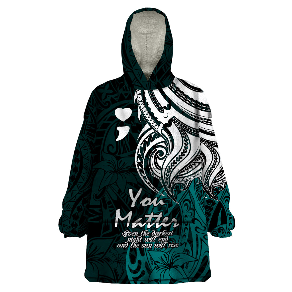 Your Matter Suicide Prevention Wearable Blanket Hoodie Turqoise Polynesian Tribal LT9 One Size Turquoise - Polynesian Pride