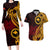 Papua New Guinea Island Couples Matching Long Sleeve Bodycon Dress and Hawaiian Shirt Bird of Paradise with Gold Polynesian Tribal LT9 Gold - Polynesian Pride