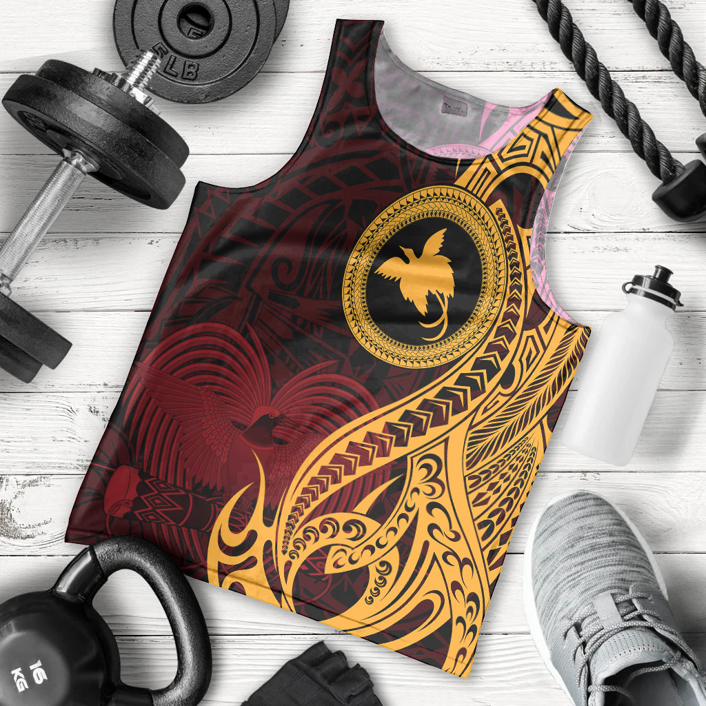 Papua New Guinea Island Men Tank Top Bird of Paradise with Gold Polynesian Tribal LT9 Gold - Polynesian Pride