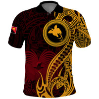 Papua New Guinea Island Polo Shirt Bird of Paradise with Gold Polynesian Tribal LT9 Gold - Polynesian Pride