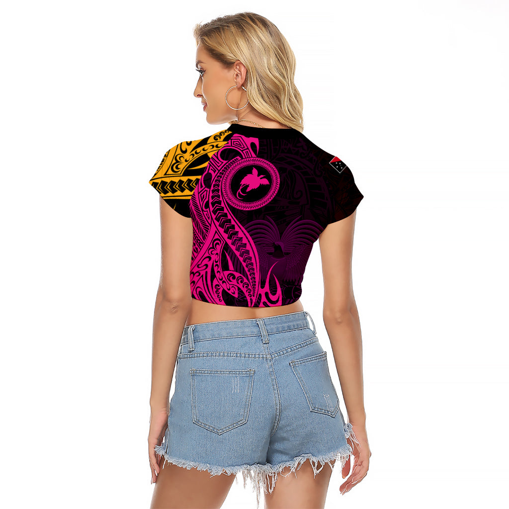 Papua New Guinea Island Raglan Cropped T Shirt Bird of Paradise with Gold Polynesian Tribal LT9 - Polynesian Pride