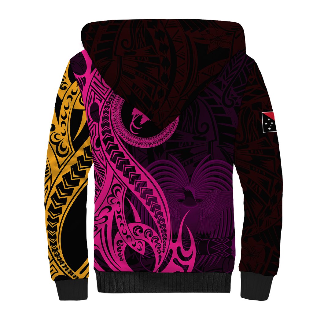 Papua New Guinea Island Sherpa Hoodie Bird of Paradise with Gold Polynesian Tribal LT9 - Polynesian Pride