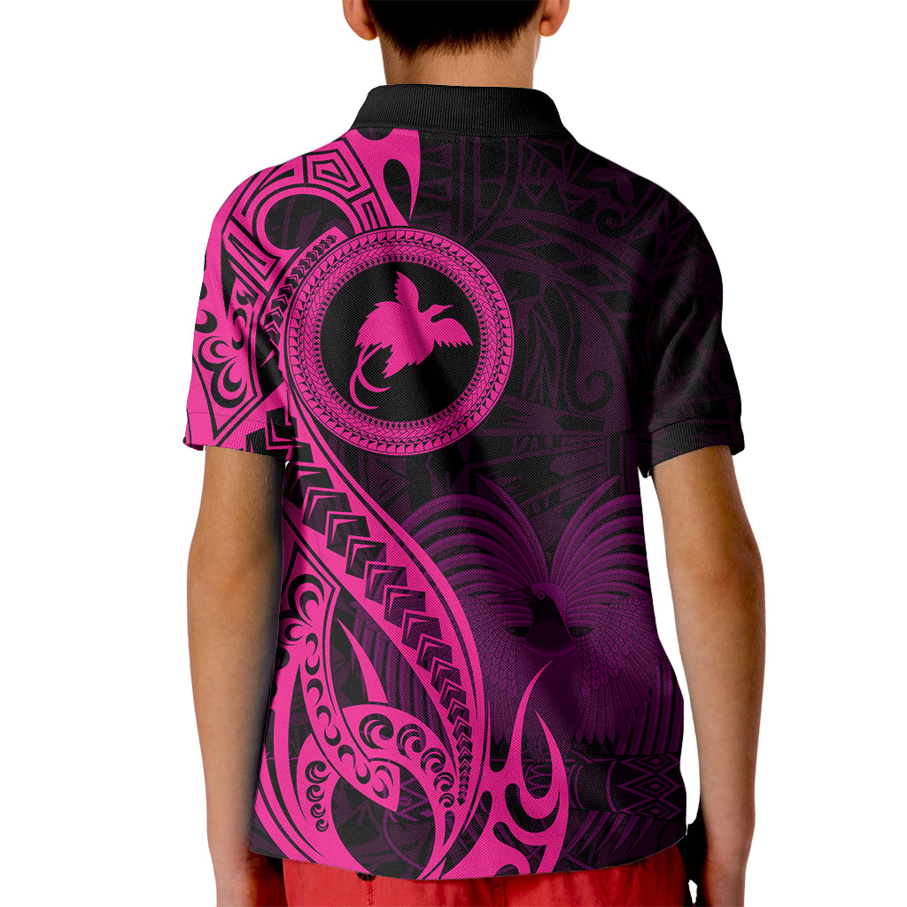 Papua New Guinea Island Kid Polo Shirt Bird of Paradise with Pink Polynesian Tribal LT9 - Polynesian Pride