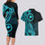 Papua New Guinea Island Couples Matching Long Sleeve Bodycon Dress and Hawaiian Shirt Bird of Paradise with Aqua Polynesian Tribal LT9 - Polynesian Pride