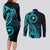 Papua New Guinea Island Couples Matching Long Sleeve Bodycon Dress and Long Sleeve Button Shirts Bird of Paradise with Aqua Polynesian Tribal LT9 - Polynesian Pride