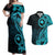 Papua New Guinea Island Couples Matching Off Shoulder Maxi Dress and Hawaiian Shirt Bird of Paradise with Aqua Polynesian Tribal LT9 Aqua - Polynesian Pride