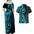 Papua New Guinea Island Couples Matching Off Shoulder Maxi Dress and Hawaiian Shirt Bird of Paradise with Aqua Polynesian Tribal LT9 - Polynesian Pride