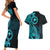 Papua New Guinea Island Couples Matching Short Sleeve Bodycon Dress and Hawaiian Shirt Bird of Paradise with Aqua Polynesian Tribal LT9 - Polynesian Pride