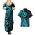 Papua New Guinea Island Couples Matching Summer Maxi Dress and Hawaiian Shirt Bird of Paradise with Aqua Polynesian Tribal LT9 - Polynesian Pride