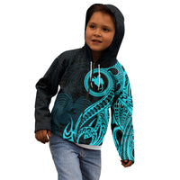Papua New Guinea Island Kid Hoodie Bird of Paradise with Aqua Polynesian Tribal LT9 - Polynesian Pride