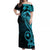 Papua New Guinea Island Off Shoulder Maxi Dress Bird of Paradise with Aqua Polynesian Tribal LT9 Women Aqua - Polynesian Pride