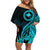 Papua New Guinea Island Off Shoulder Short Dress Bird of Paradise with Aqua Polynesian Tribal LT9 Women Aqua - Polynesian Pride