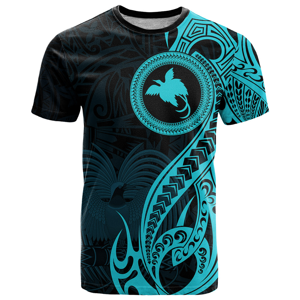 Papua New Guinea Island T Shirt Bird of Paradise with Aqua Polynesian Tribal LT9 Aqua - Polynesian Pride