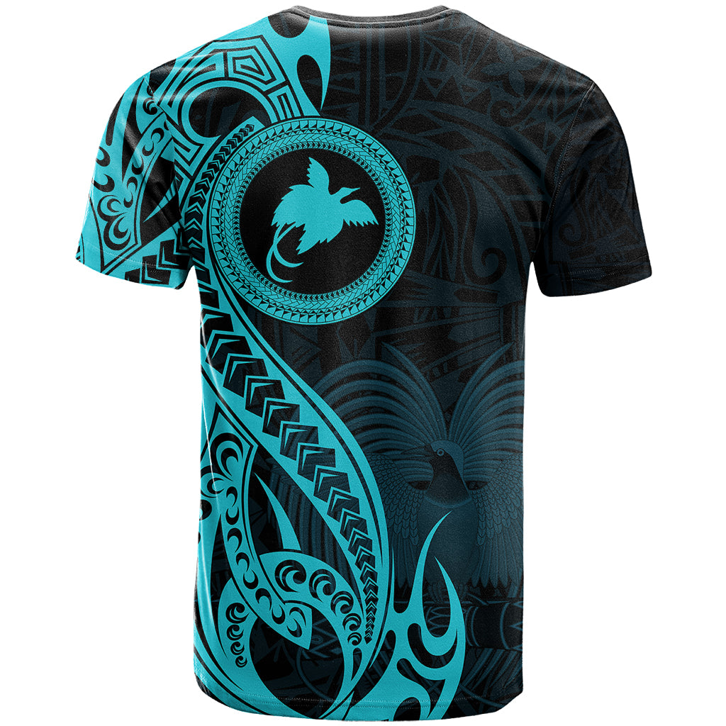 Papua New Guinea Island T Shirt Bird of Paradise with Aqua Polynesian Tribal LT9 - Polynesian Pride