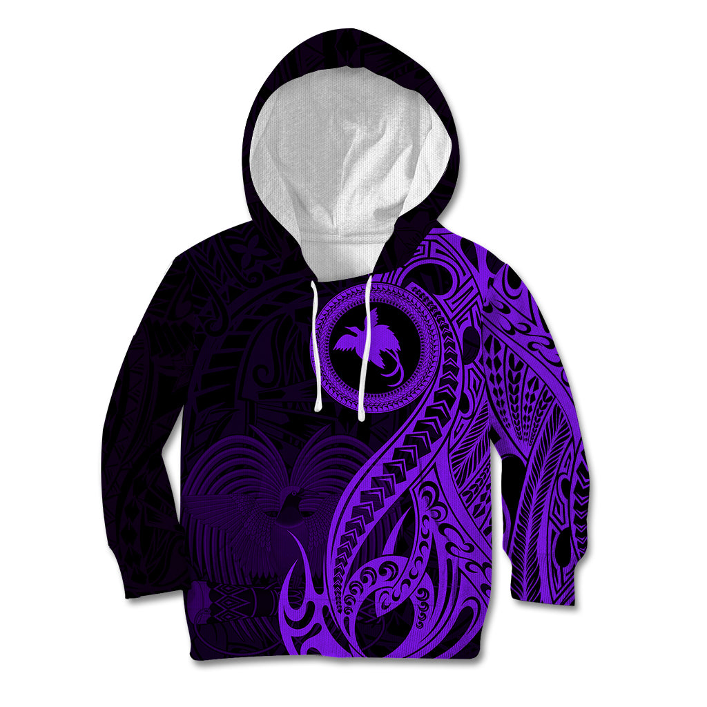 Papua New Guinea Island Kid Hoodie Bird of Paradise with Purple Polynesian Tribal LT9 Hoodie Purple - Polynesian Pride