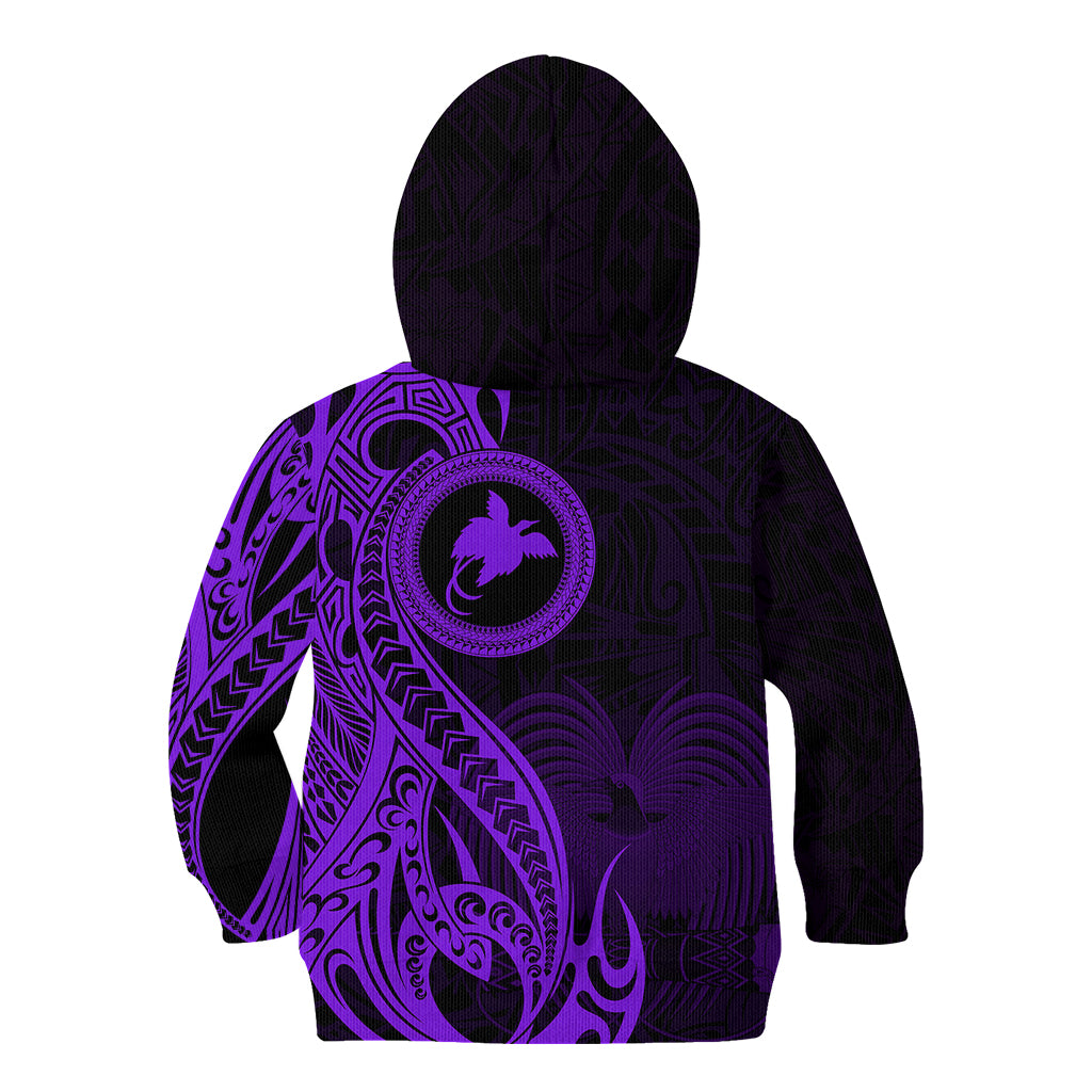 Papua New Guinea Island Kid Hoodie Bird of Paradise with Purple Polynesian Tribal LT9 - Polynesian Pride