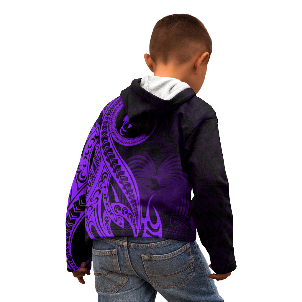 Papua New Guinea Island Kid Hoodie Bird of Paradise with Purple Polynesian Tribal LT9 - Polynesian Pride