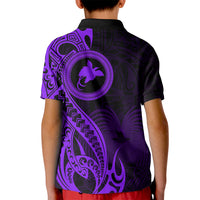Papua New Guinea Island Kid Polo Shirt Bird of Paradise with Purple Polynesian Tribal LT9 - Polynesian Pride